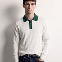 White Green Contrast Collar Knit Polo