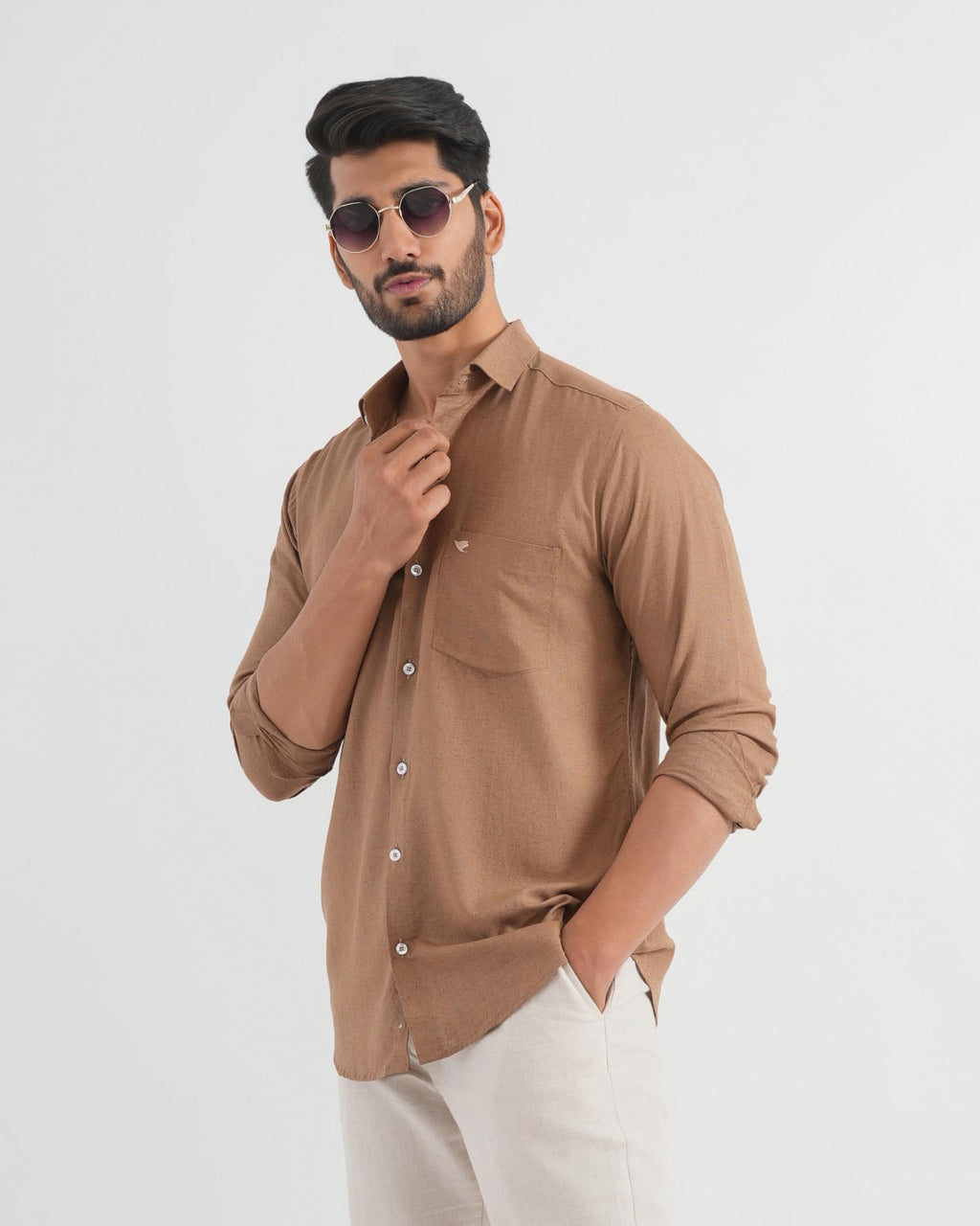 Mocha Brown Viscose Linen Shirt