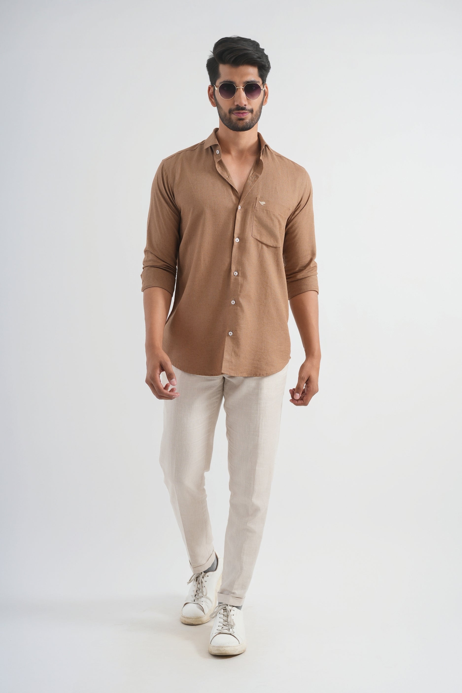 Mocha Brown Viscose Linen Shirt