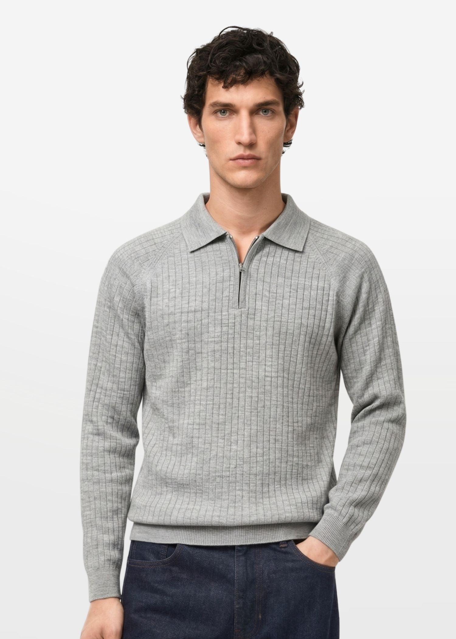 Core Zip Polo In Grey