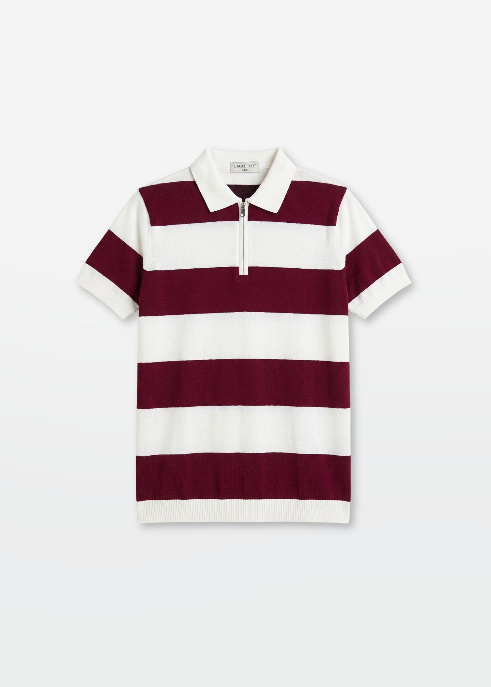 Maroon Block Stripe Zip Polo Shirt — Men's Zip Polo Shirt | Eagle Ray