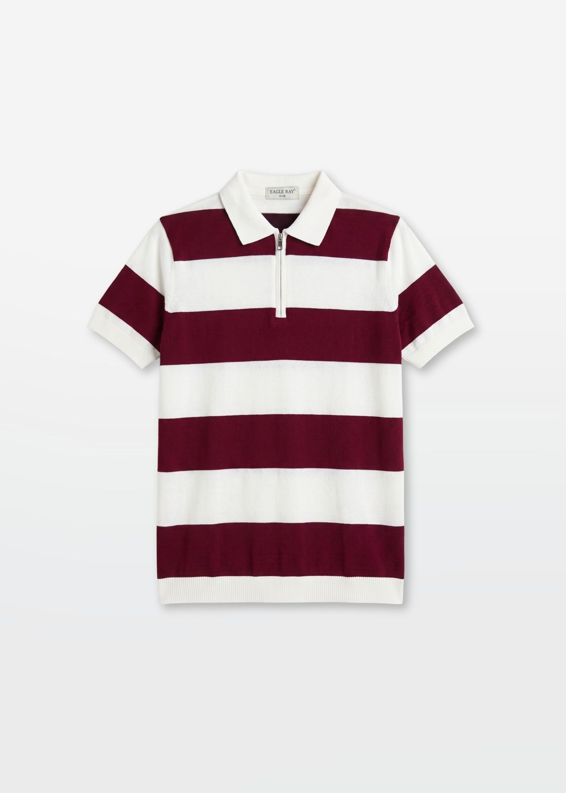 Maroon Block Stripe Zip Polo Shirt