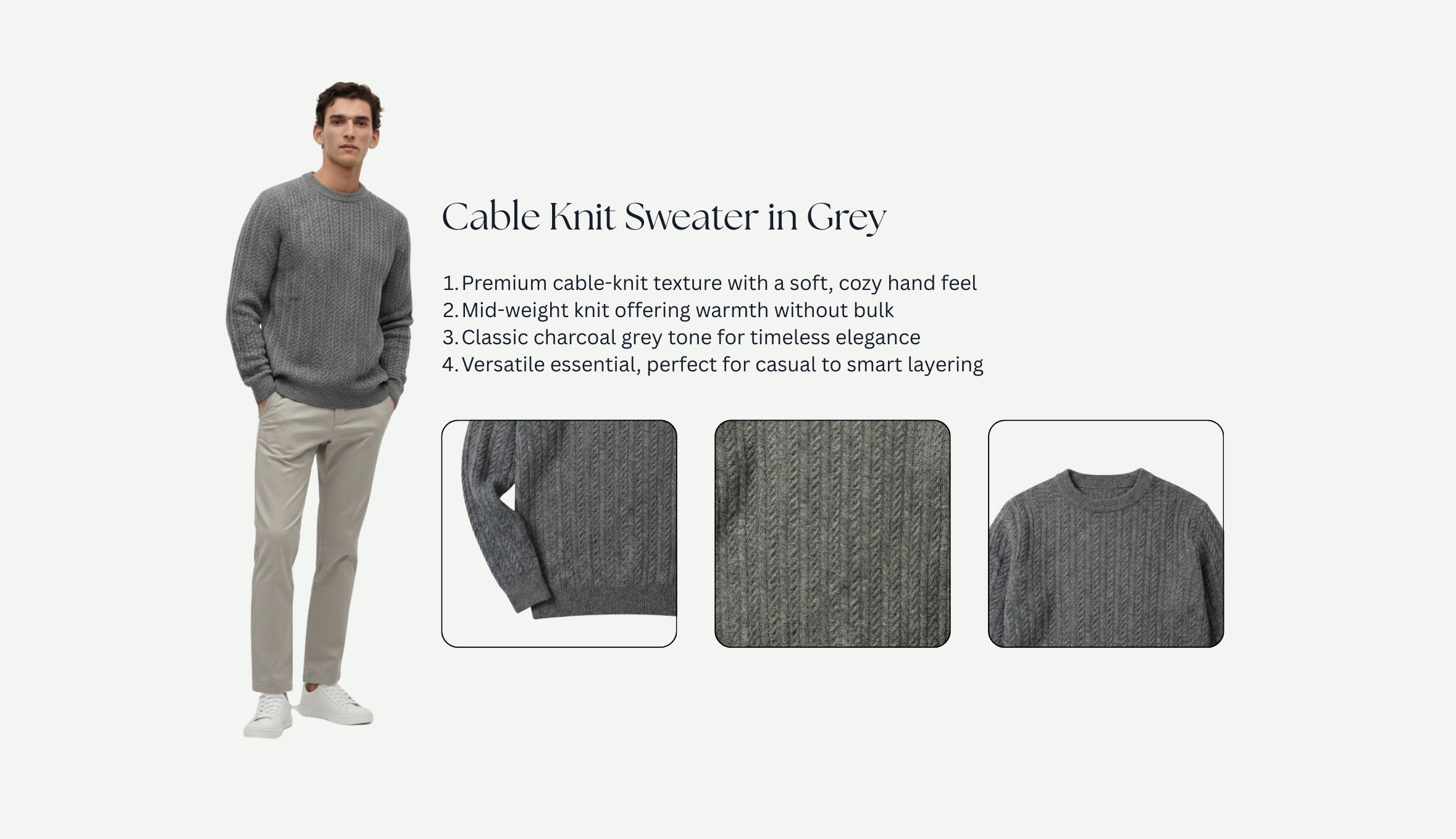 Cable Knit Sweater in Grey