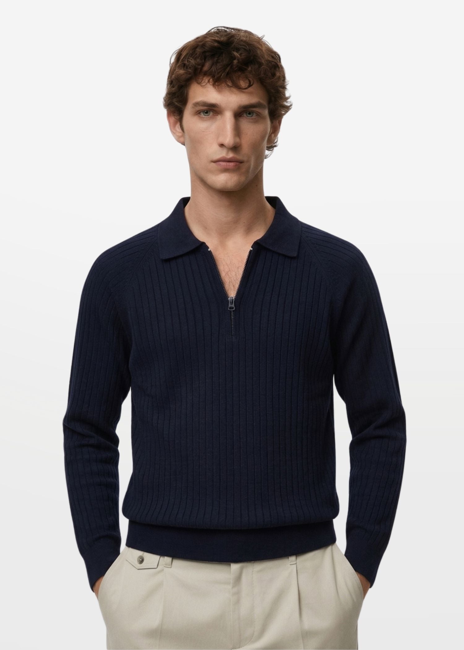 Core Zip Polo in Rhino Blue — Men's Acrylic Knit Zip Polo | Eagle Ray