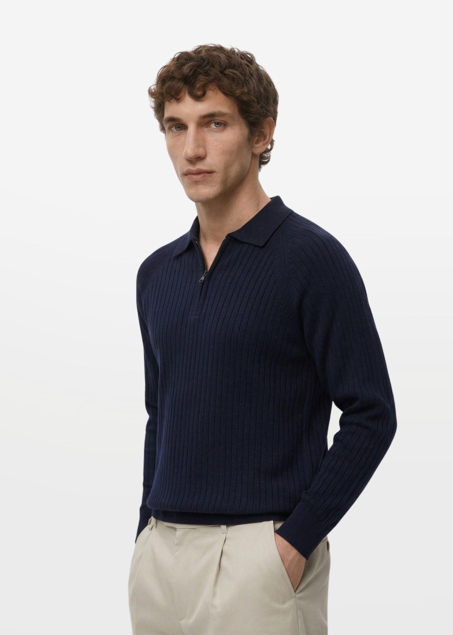 Core Zip Polo in Rhino Blue — Men's Acrylic Knit Zip Polo | Eagle Ray