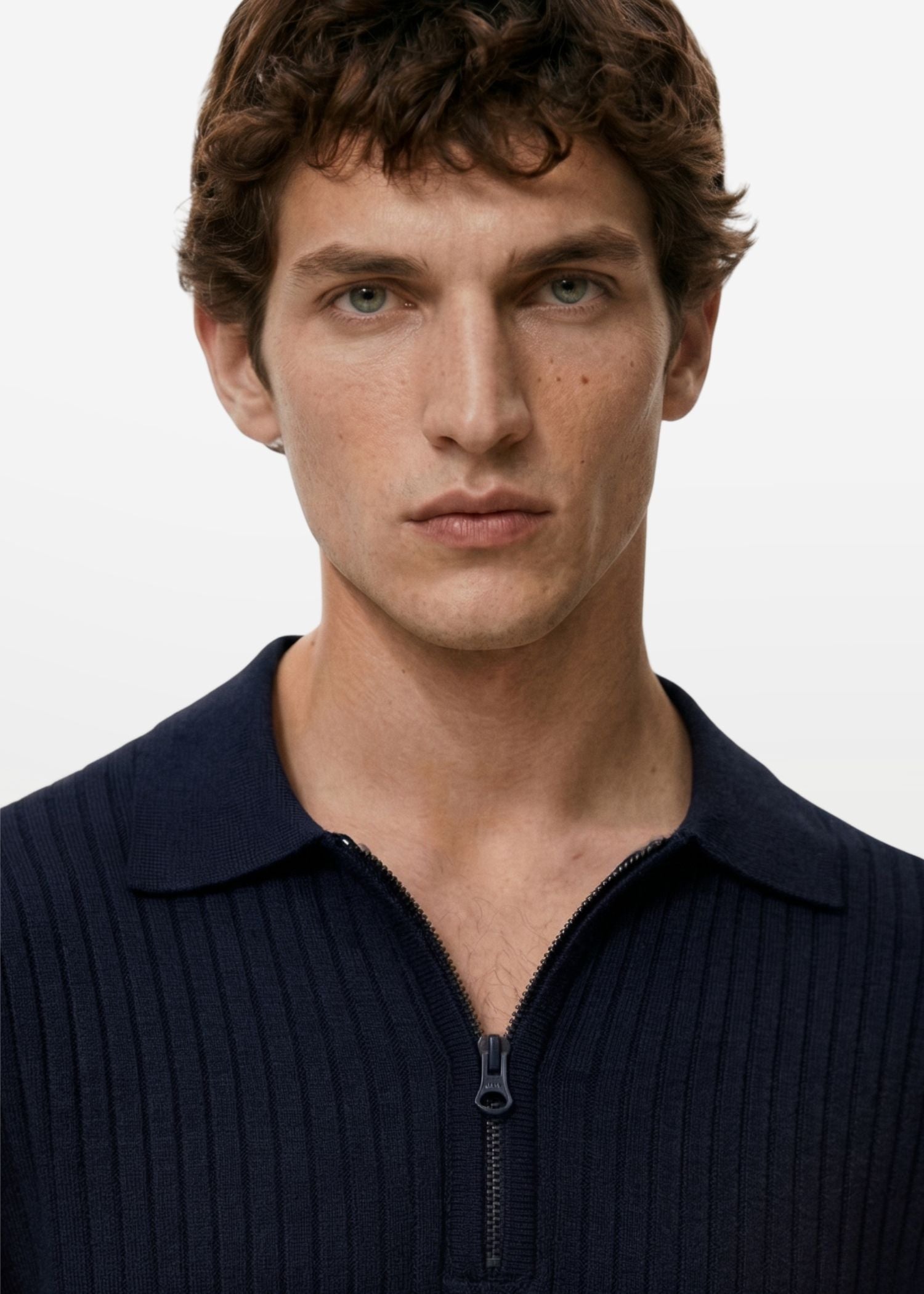 Core Zip Polo in Rhino Blue — Men's Acrylic Knit Zip Polo | Eagle Ray