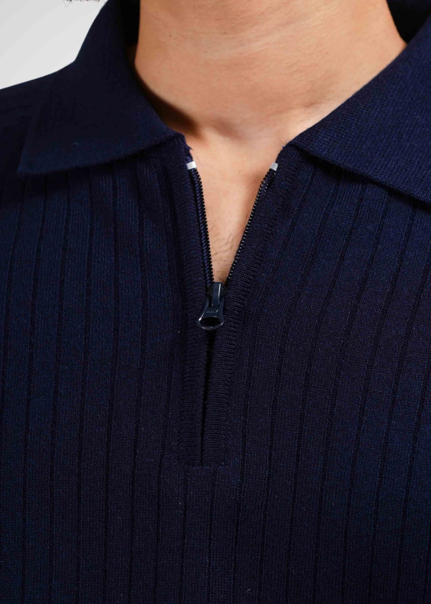 Core Zip Polo in Rhino Blue — Men's Acrylic Knit Zip Polo | Eagle Ray