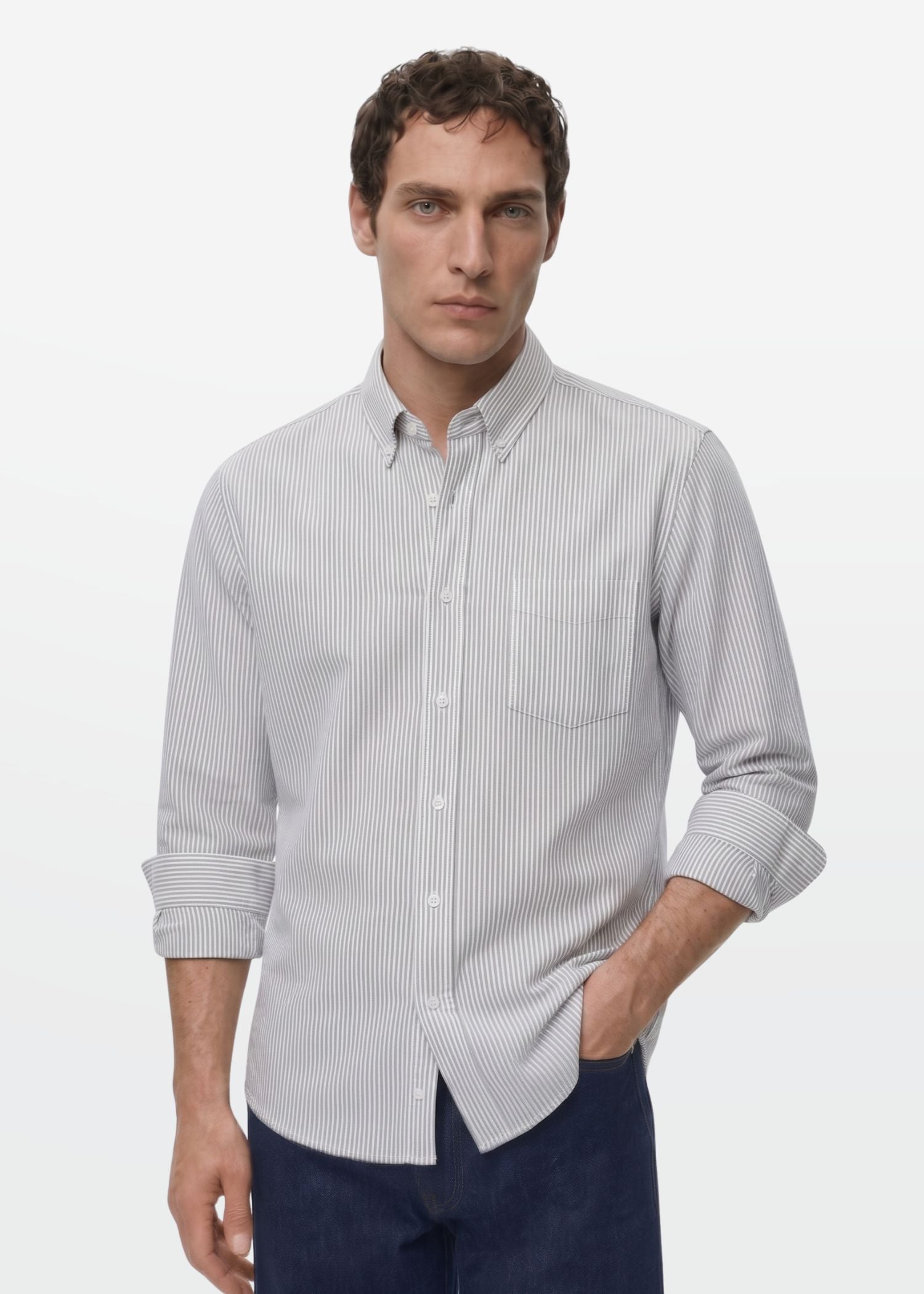 Ash Grey Pinstripe Oxford Shirt