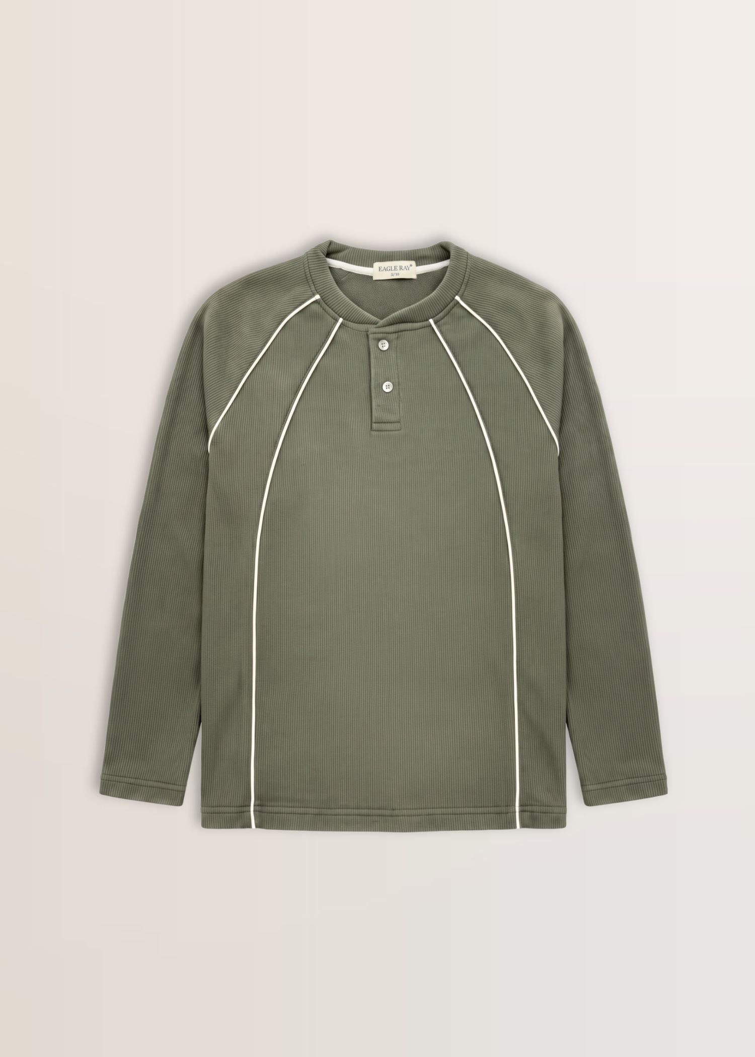 Olive Piped Ribbed Henley — Men's Ribbed Henley India | Eagle Ray