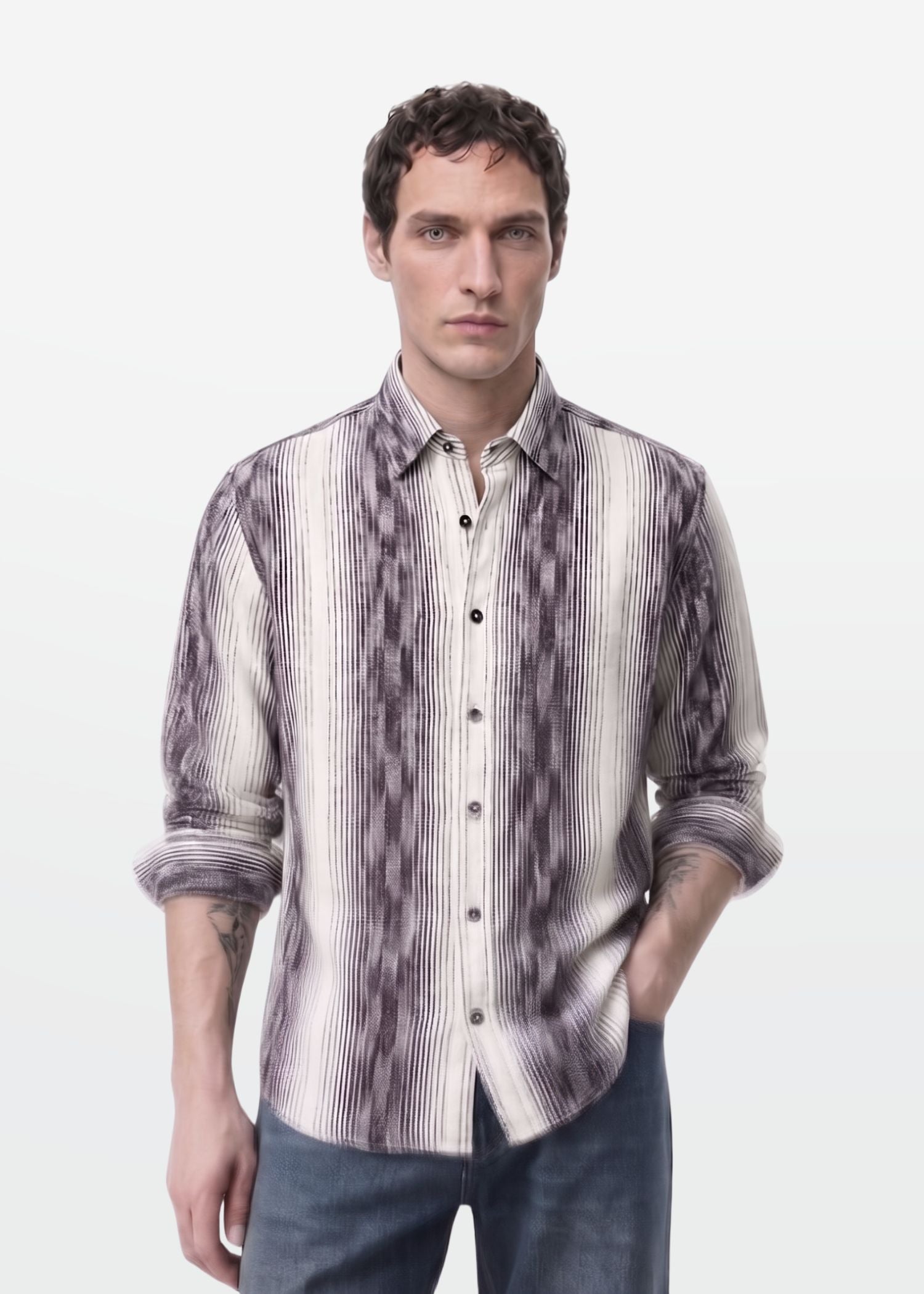 Smoked Plum Ikat Stripe Shirt