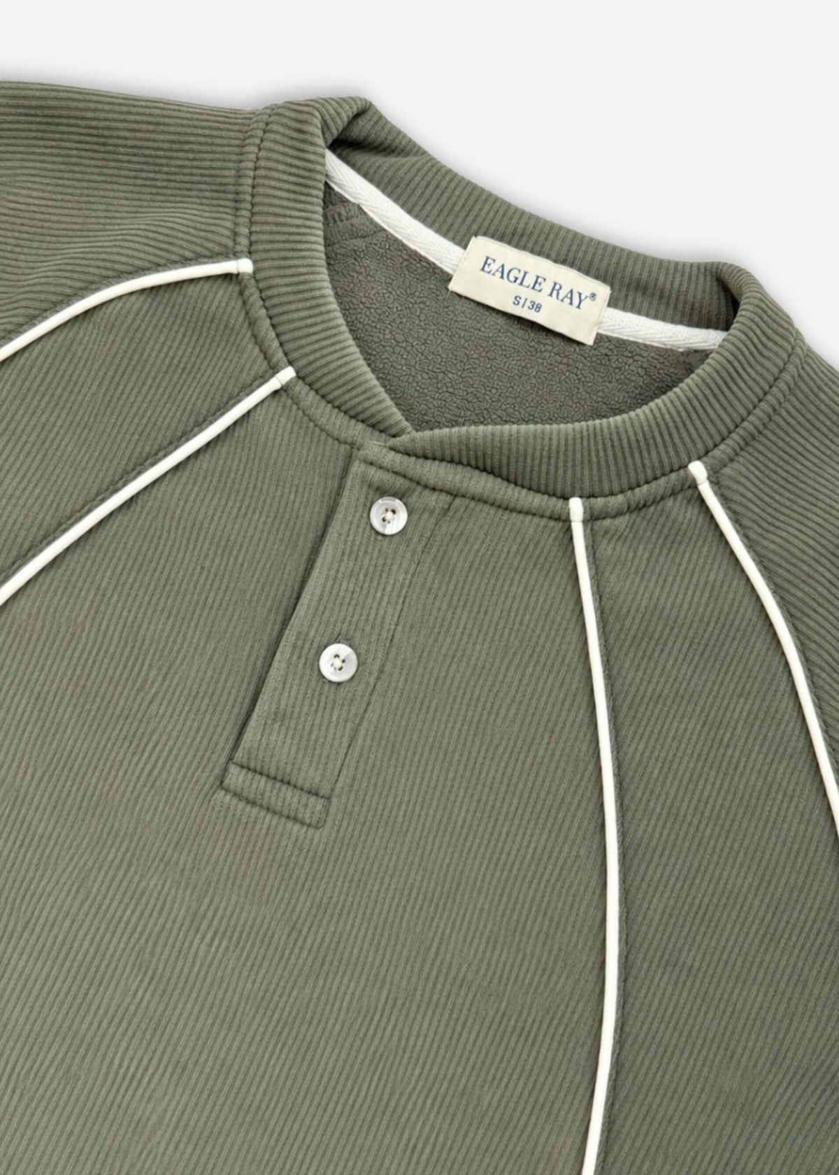 Olive Piped Ribbed Henley