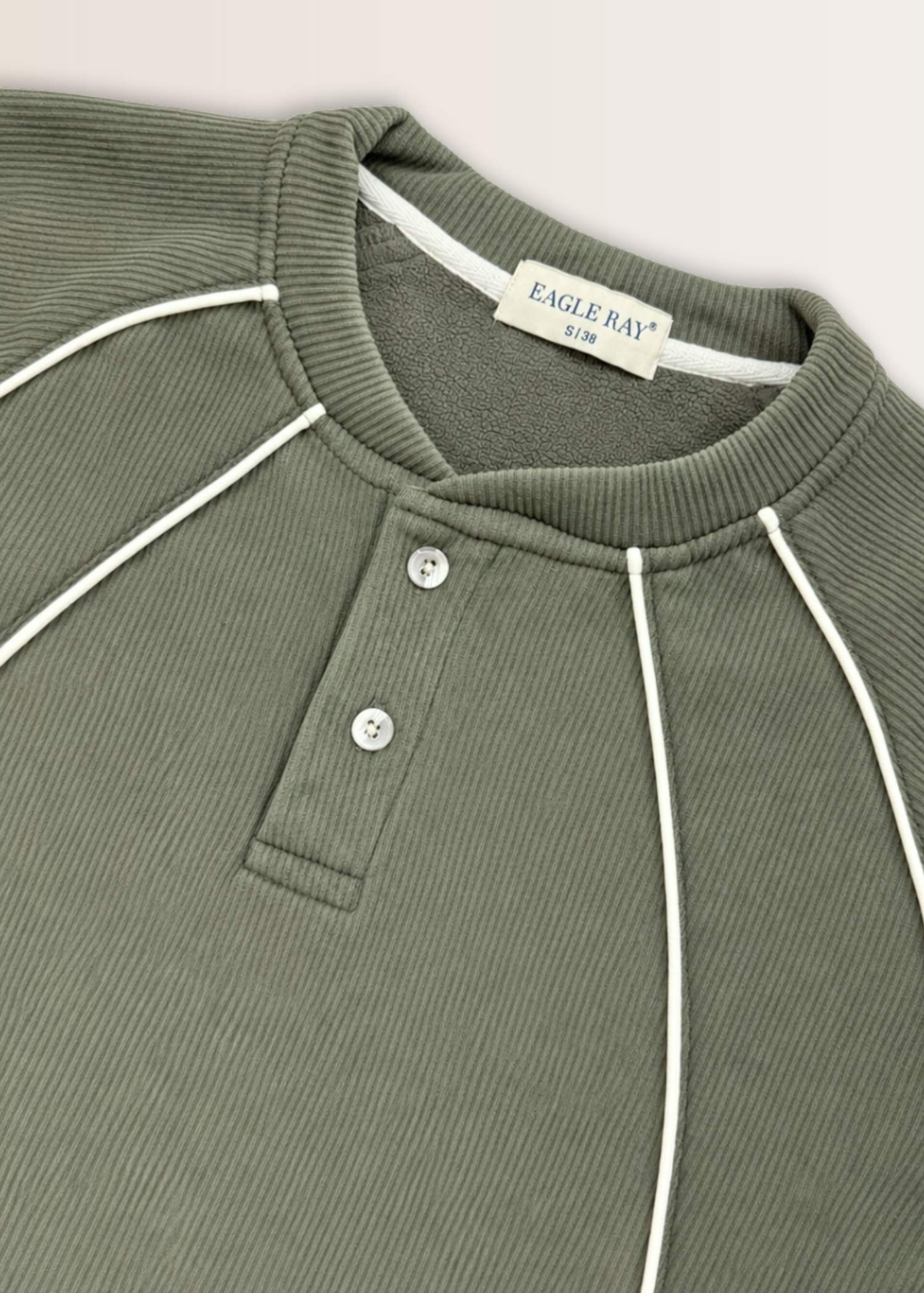 Olive Piped Ribbed Henley — Men's Ribbed Henley India | Eagle Ray