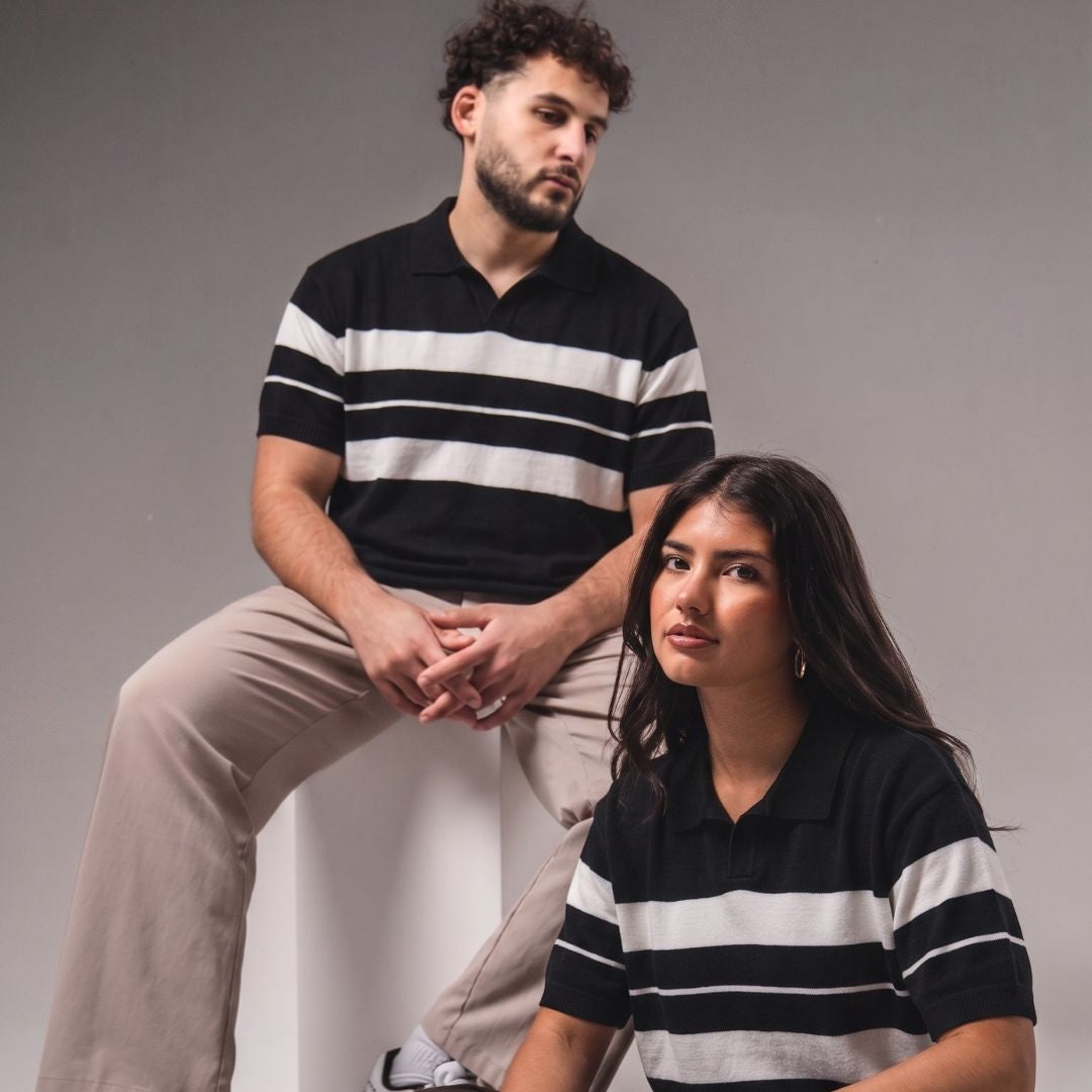 Black Stripe J Collar Knit Polo