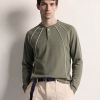 Olive Piped Ribbed Henley