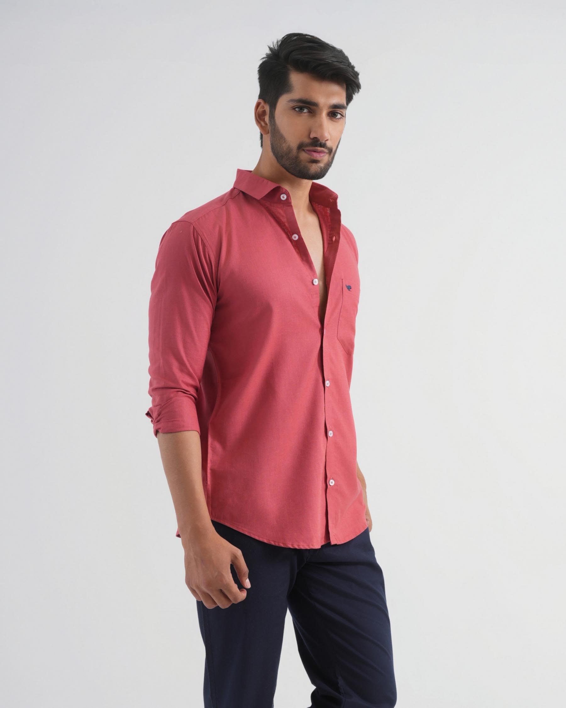 Dark Pink Lyocell Linen Shirt