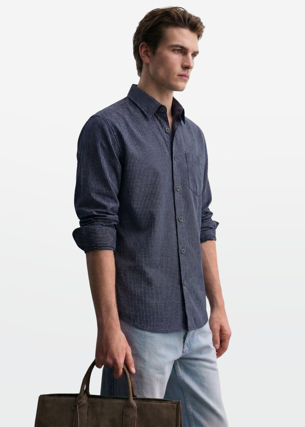 Pinstripe Oxford in Deep Blue — Men's Cotton Pinstripe Shirt | Eagle Ray