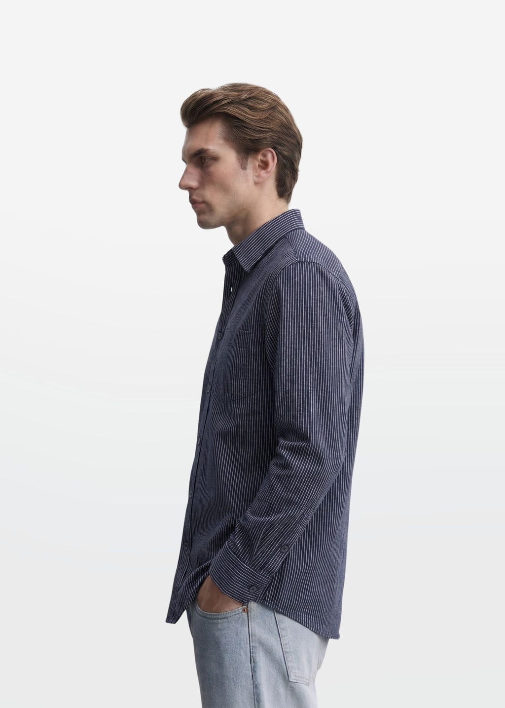 Pinstripe Oxford in Deep Blue — Men's Cotton Pinstripe Shirt | Eagle Ray