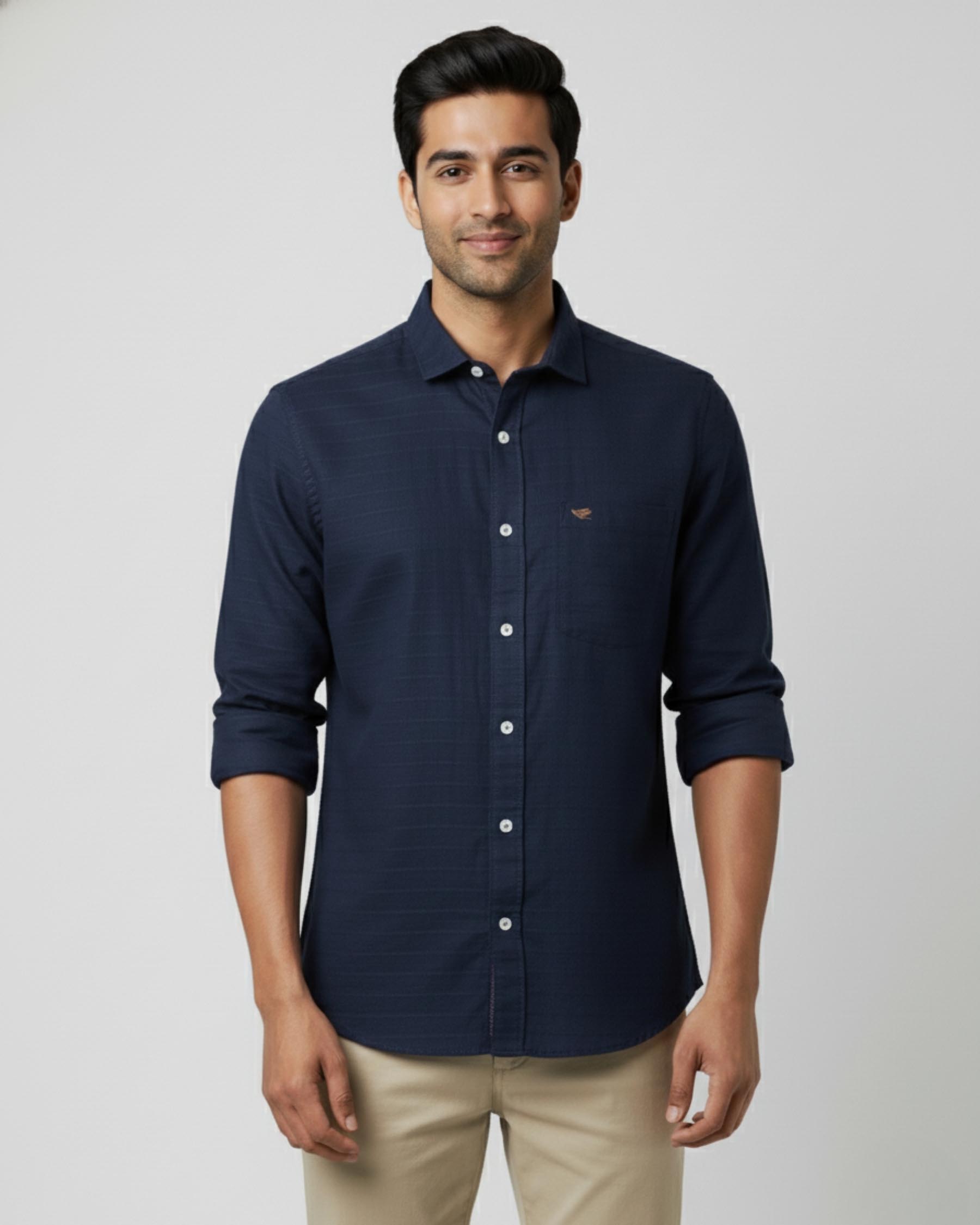 Dark Blue Structured Cotton Shirt