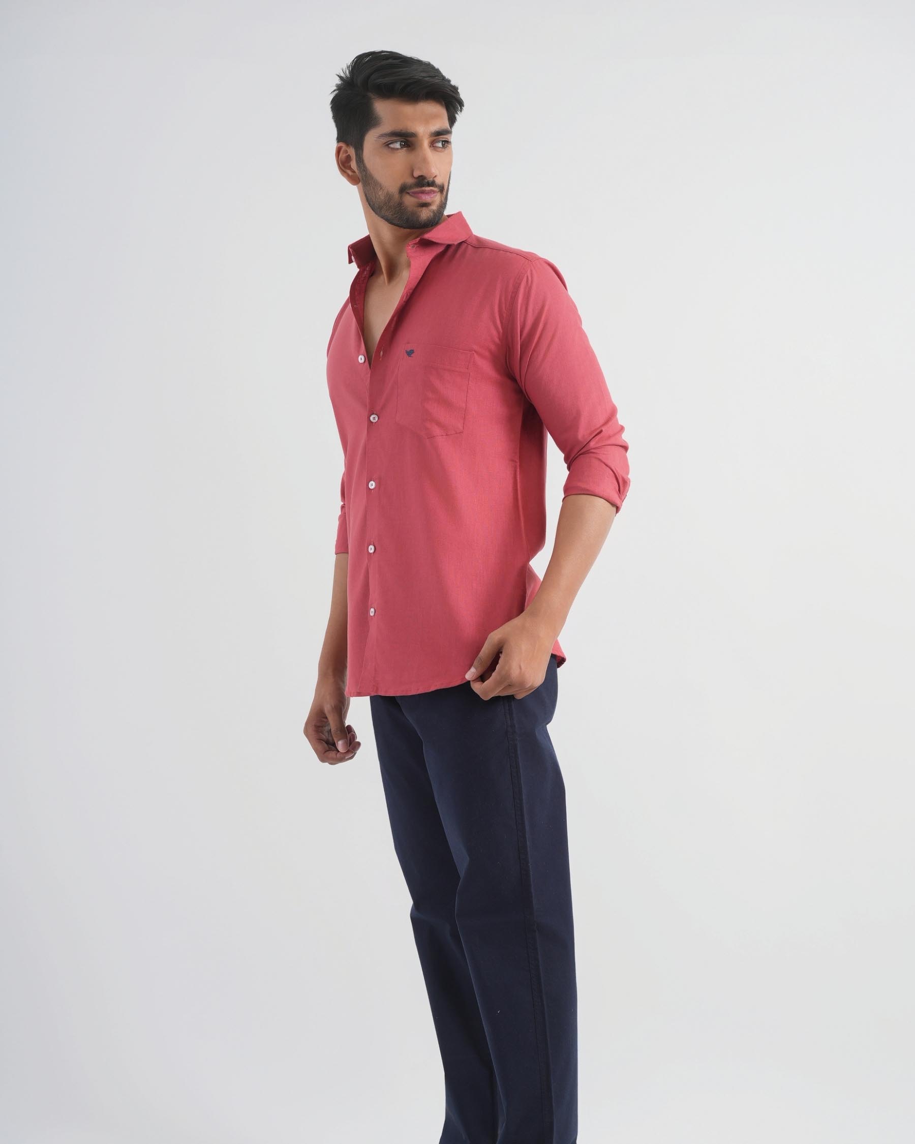 Dark Pink Lyocell Linen Shirt