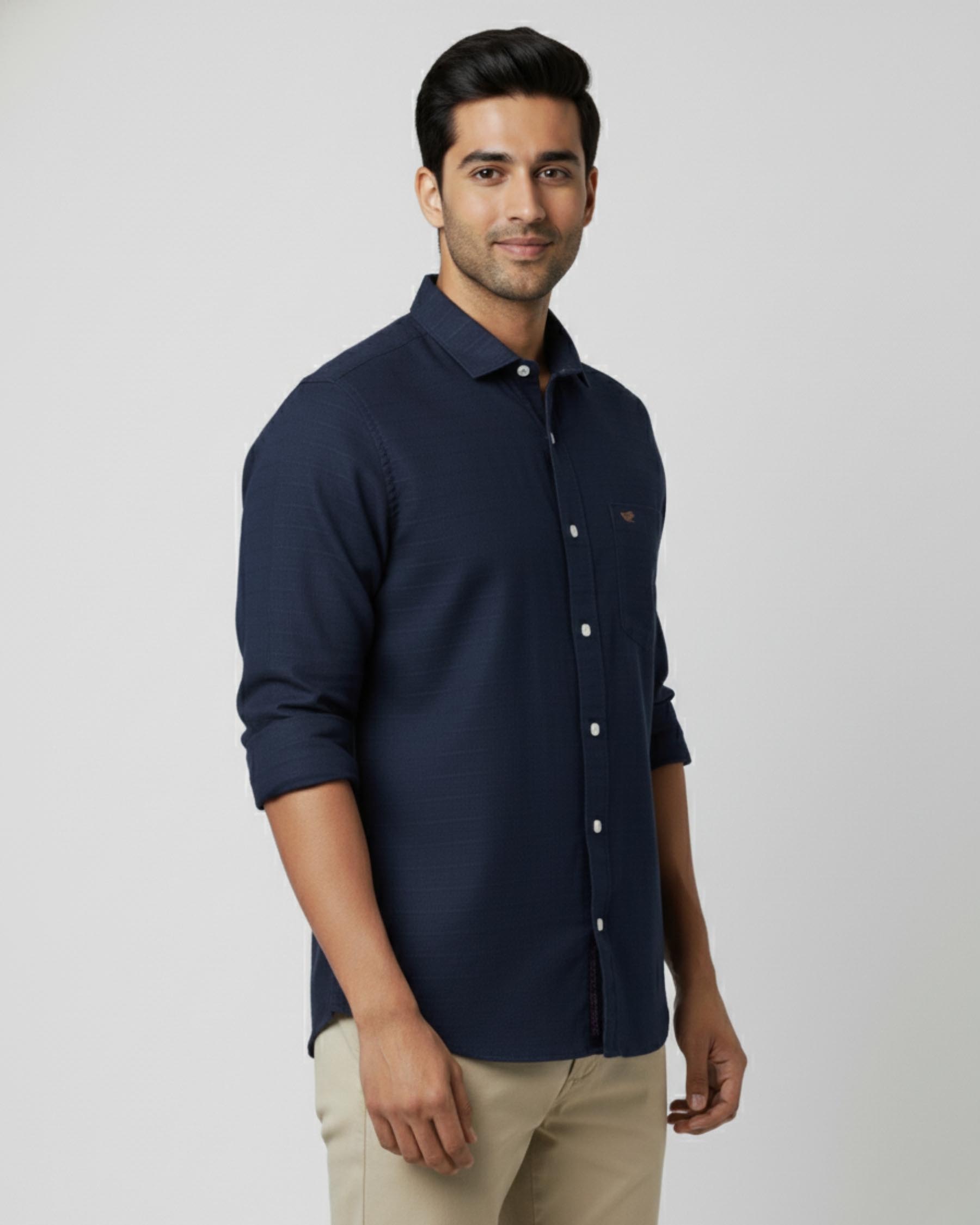 Dark Blue Structured Cotton Shirt
