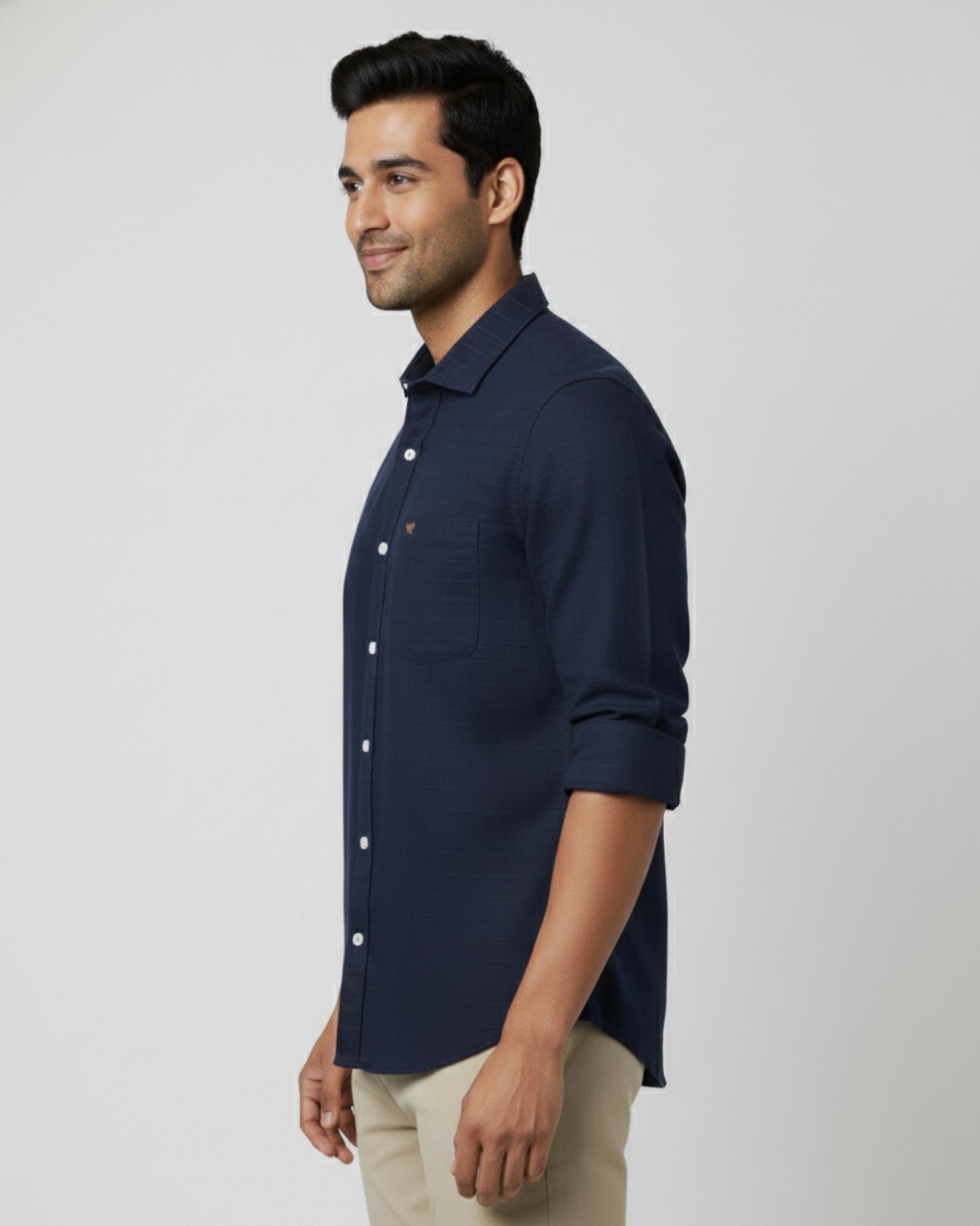 Dark Blue Structured Cotton Shirt