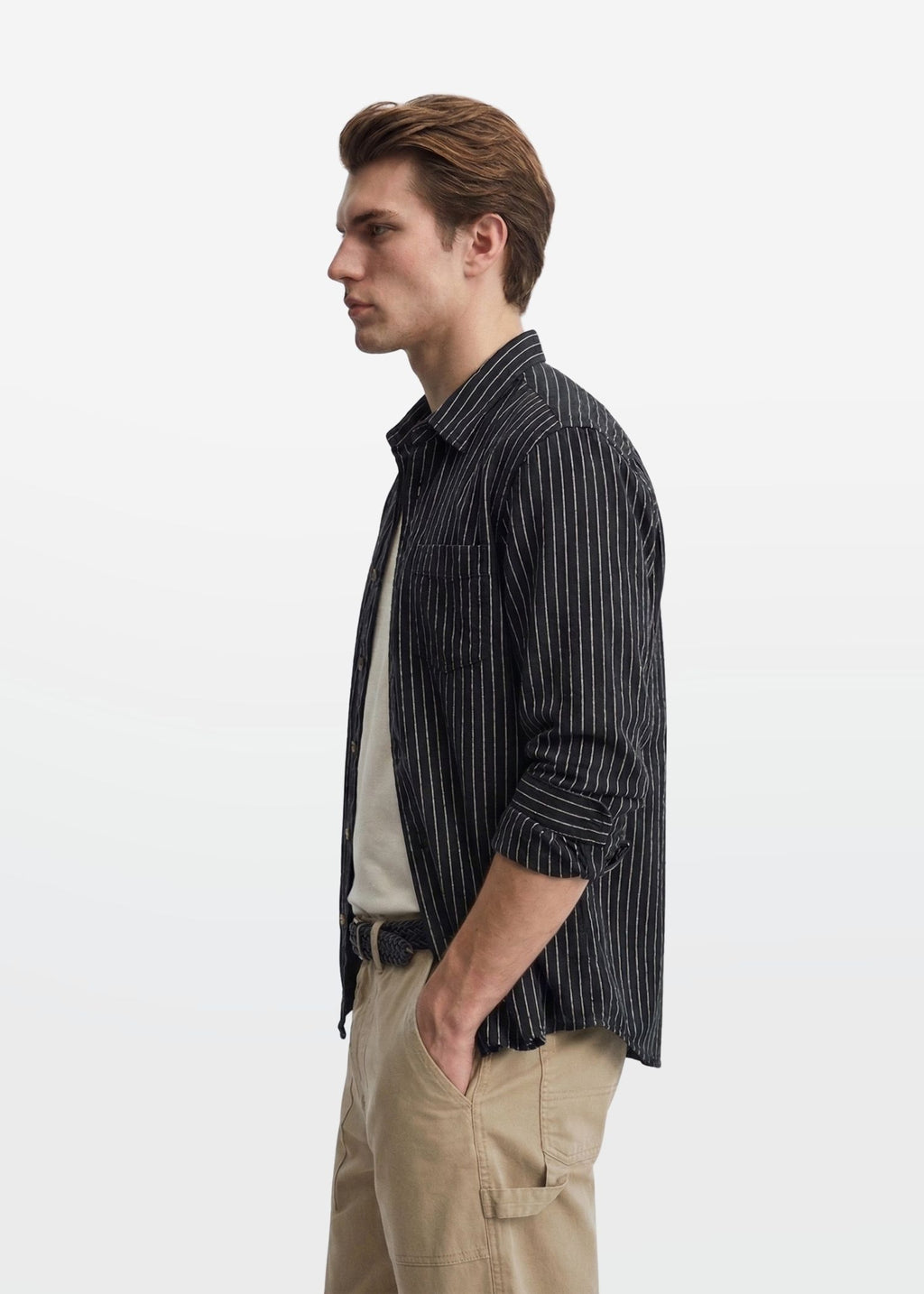 Classic Stripe in Obsidian Black — Men's Cotton Striped Shirt | Eagle Ray