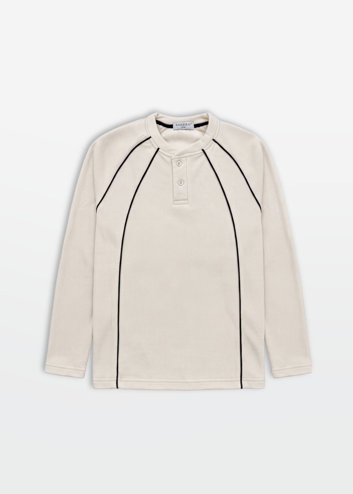 Cream Black Piped Ribbed Henley