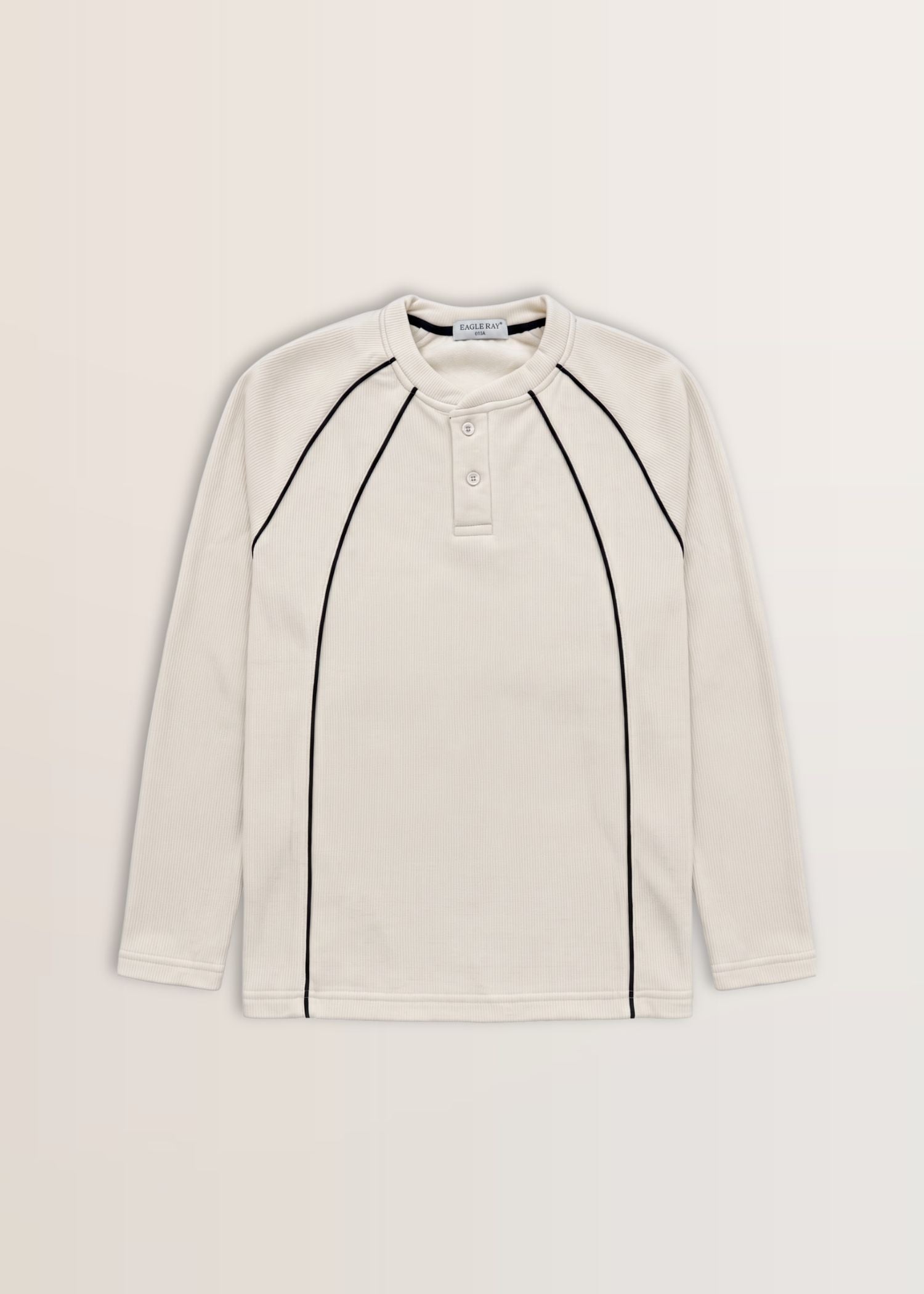 Cream Black Piped Ribbed Henley — Men's Ribbed Henley India | Eagle Ray