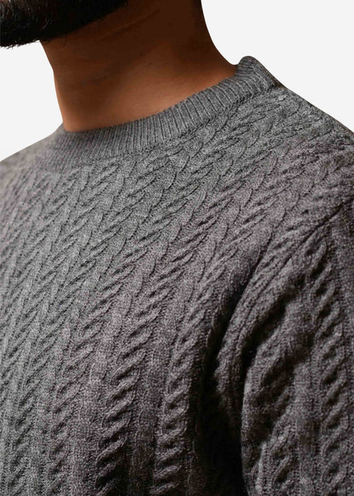 Cable Knit Sweater in Grey — Men's Acrylic Wool Cable Knit Sweater | Eagle Ray