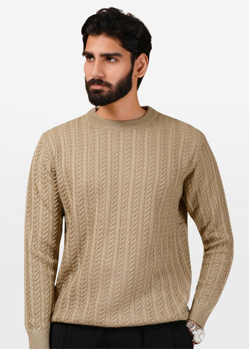 Cable Sweater in Soft Amber — Men's Acrylic Wool Cable Knit Sweater | Eagle Ray