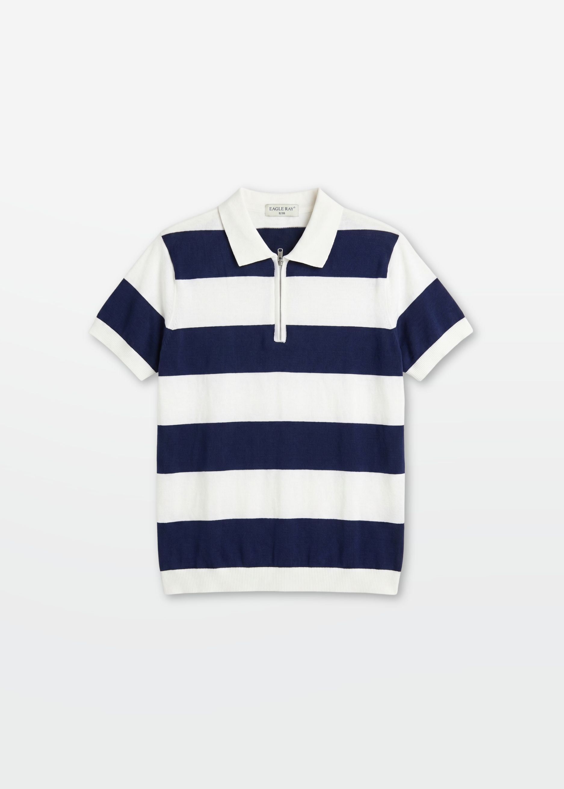 Navy Block Stripe Zip Polo Shirt — Men's Zip Polo Shirt | Eagle Ray