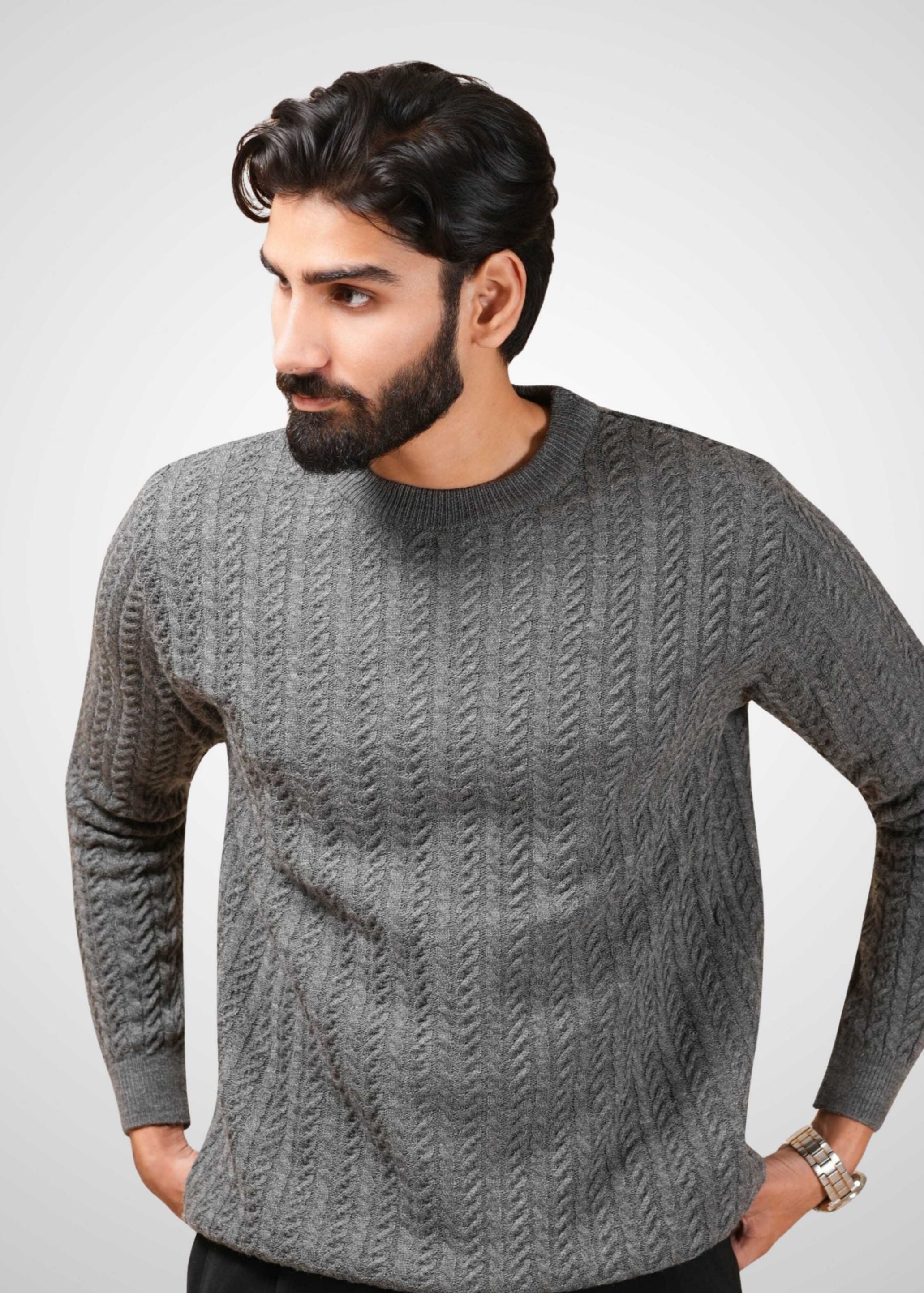 Cable Knit Sweater in Grey