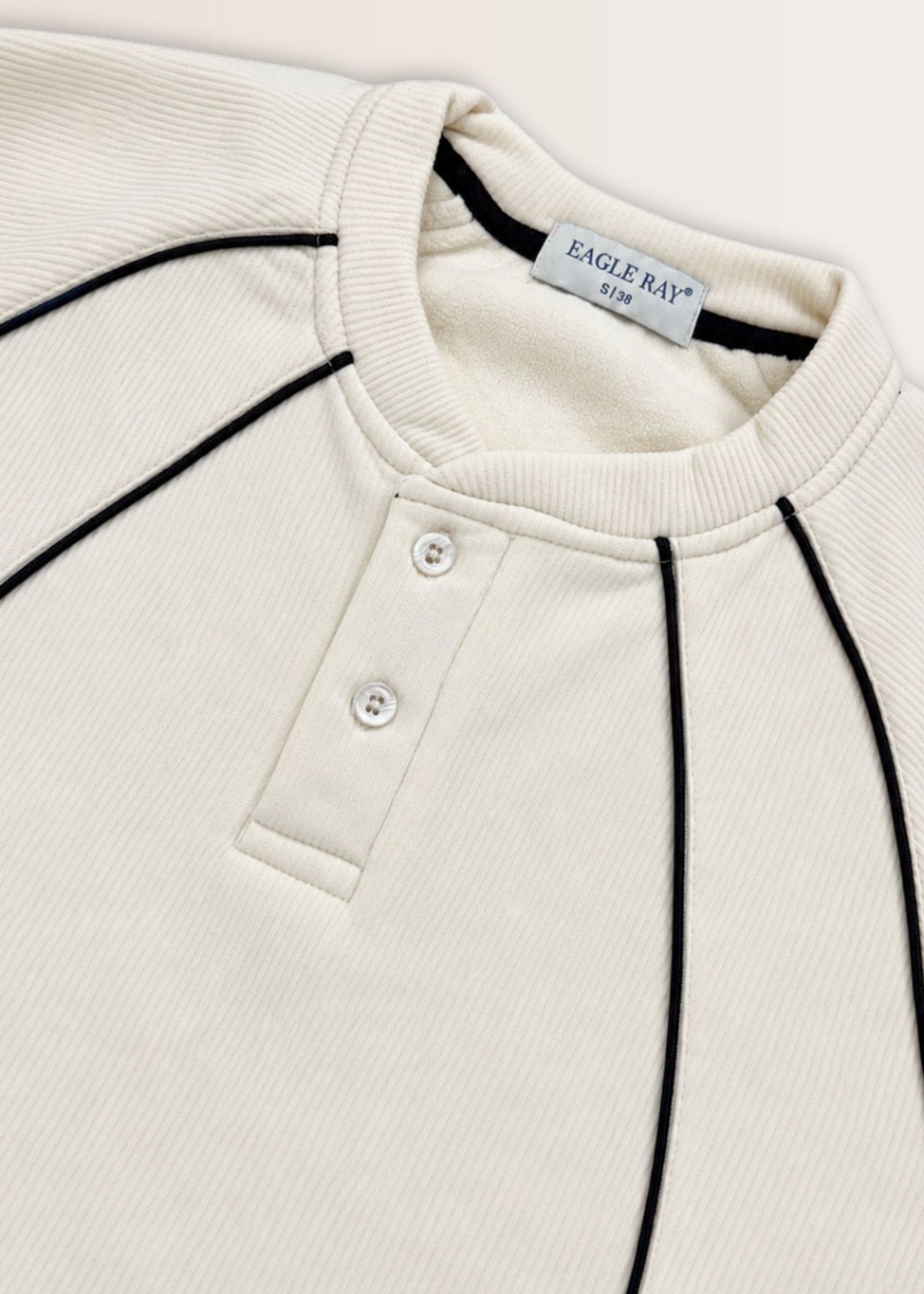 Cream Black Piped Ribbed Henley — Men's Ribbed Henley India | Eagle Ray