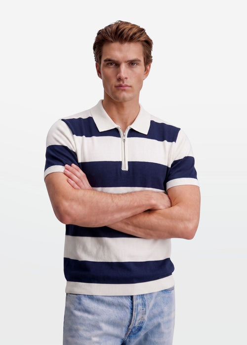 Block Zip Polo in Navy — Men's Zip Polo Shirt | Eagle Ray