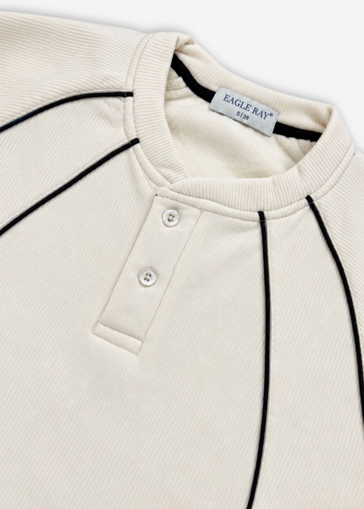 Cream Black Piped Ribbed Henley