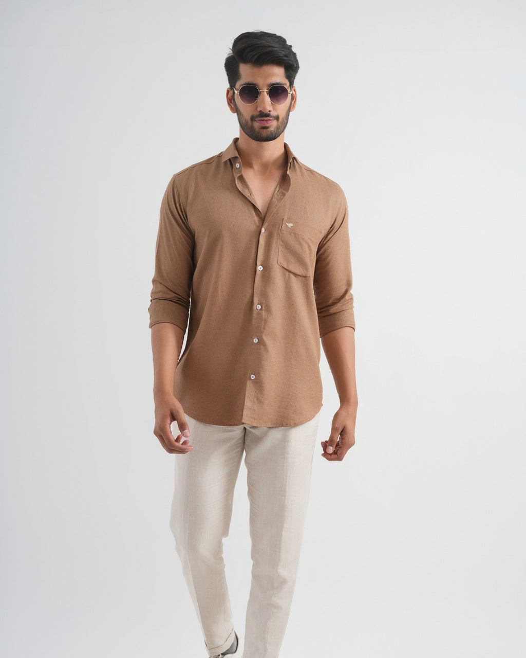 Mocha Brown Viscose Linen Shirt