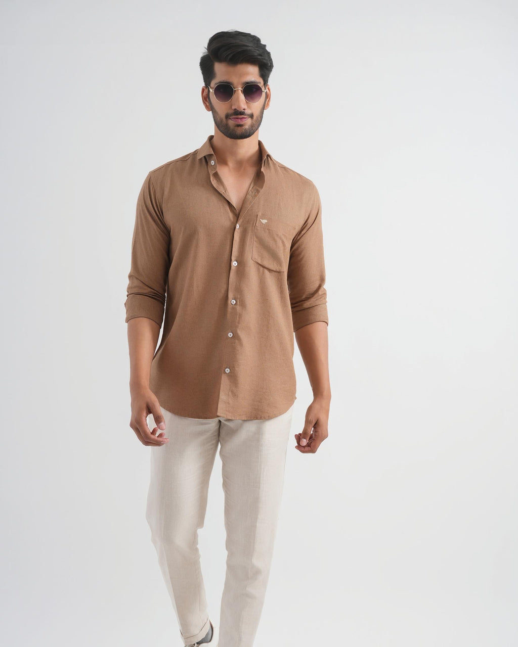 Mocha Brown Viscose Linen Shirt