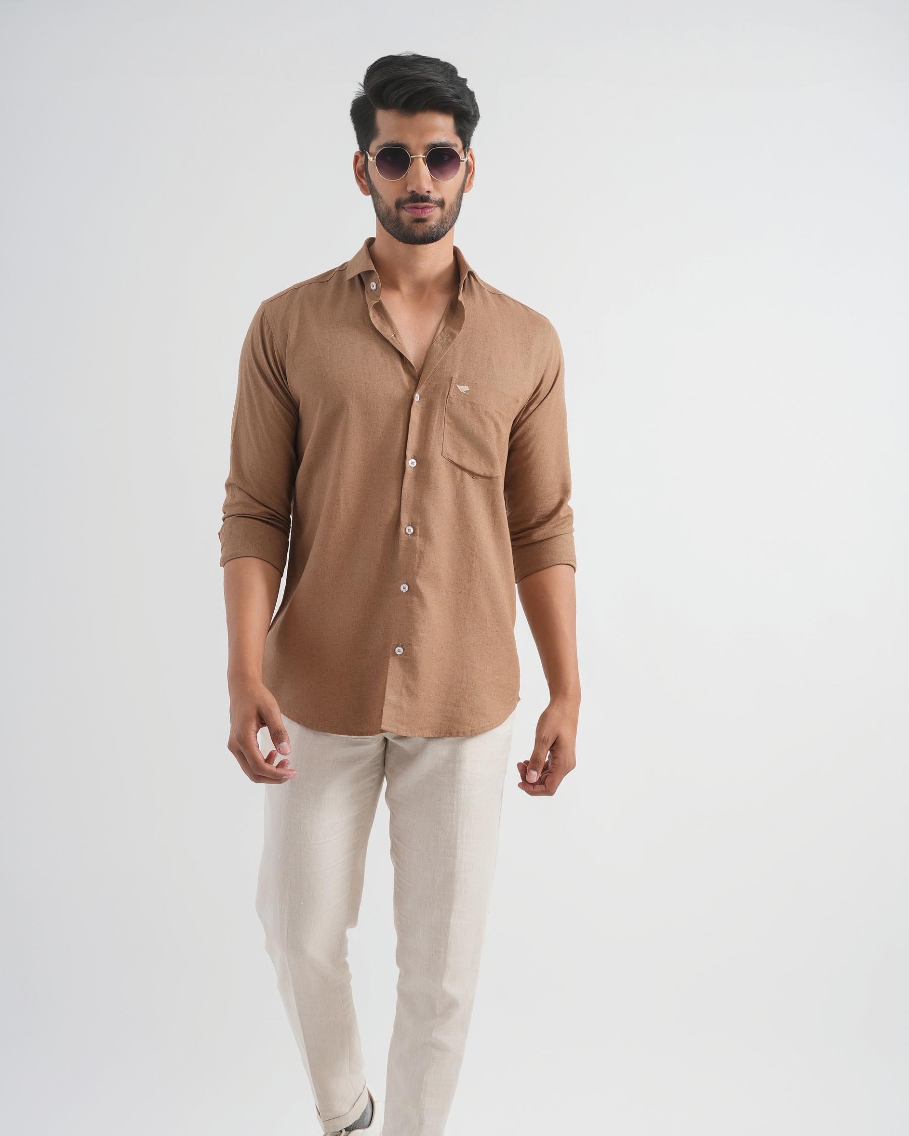 Mocha Brown Viscose Linen Shirt