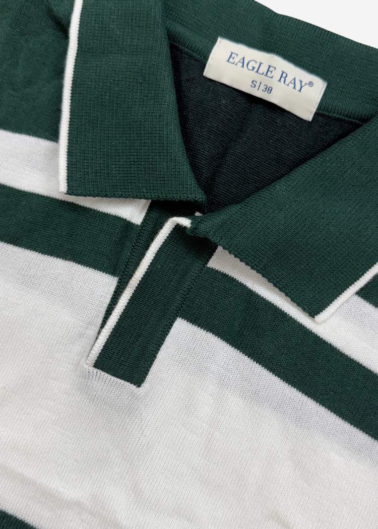 Forest Green Stripe J Collar Knit Polo — Men's Open Collar Knit Polo | Eagle Ray