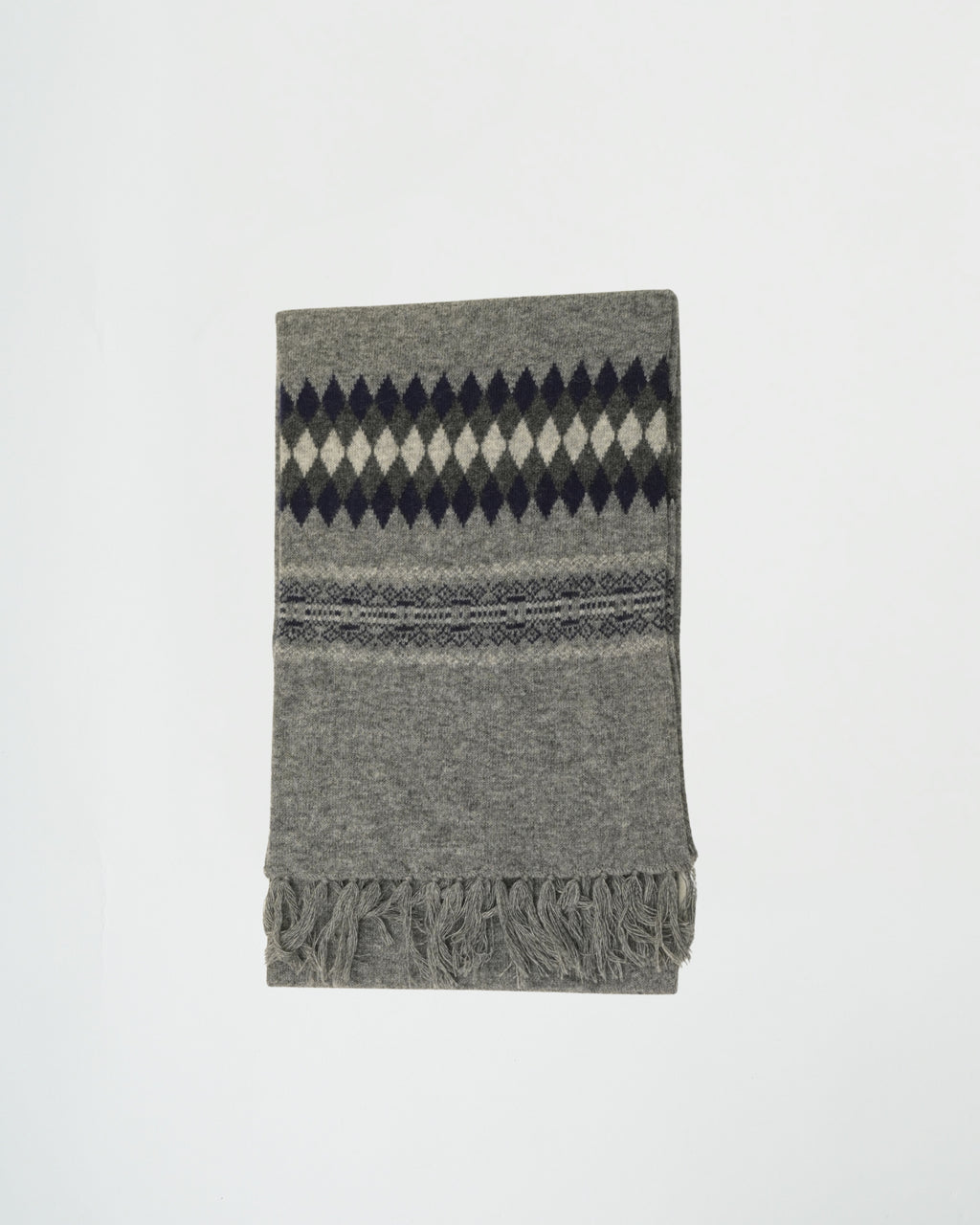 Gray scarf with diamond pattern on a white background