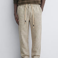 Escurvy Oatmeal Linen Blend Drawstring Pant