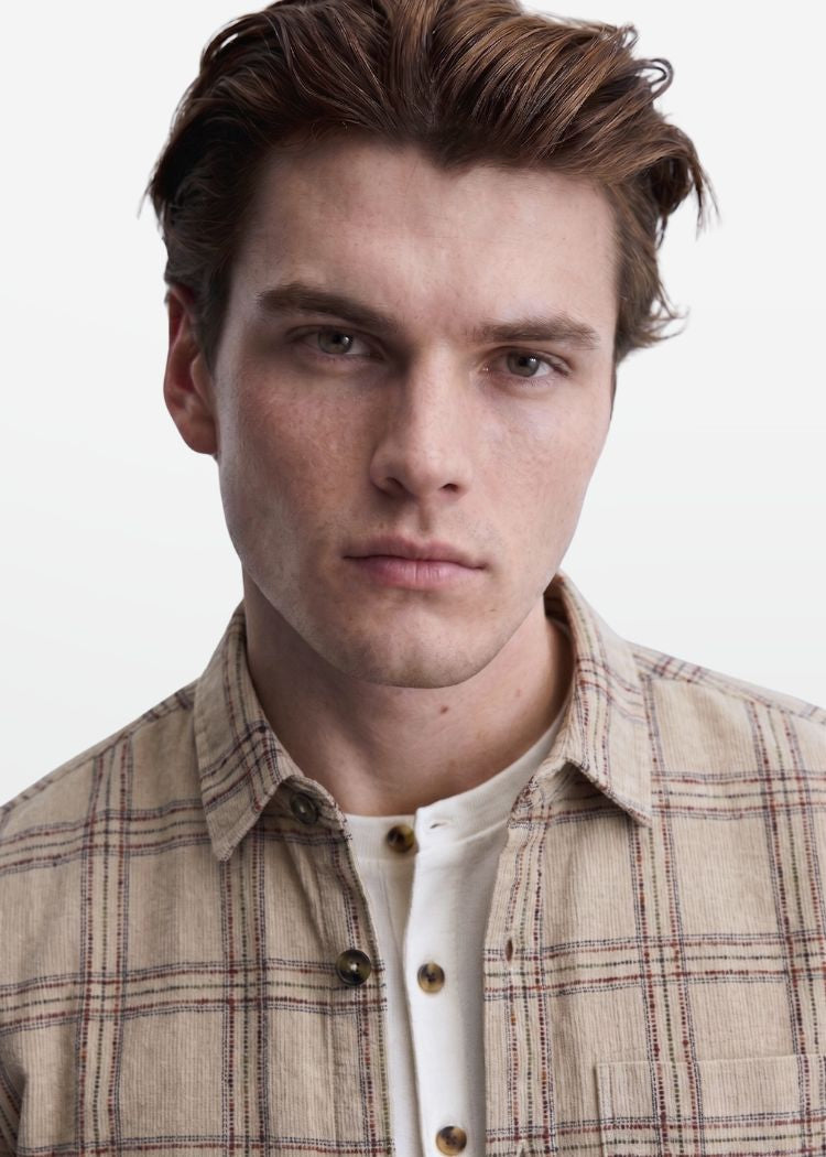 Slub Overshirt in Oatmeal — Men's Check Layering Shirt | Eagle Ray