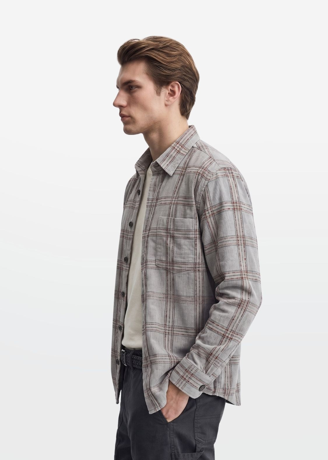 Grey Slub Check Overshirt — Men's Check Layering Shirt | Eagle Ray