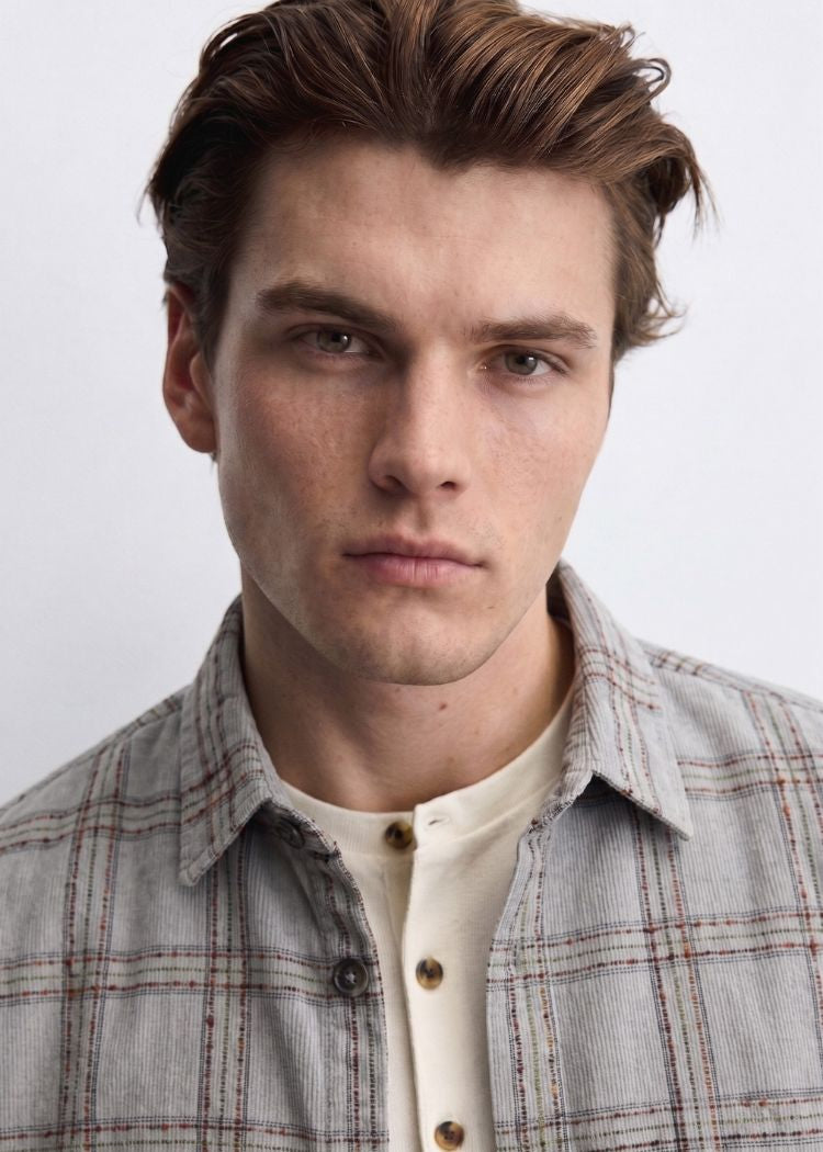 Grey Slub Check Overshirt — Men's Check Layering Shirt | Eagle Ray