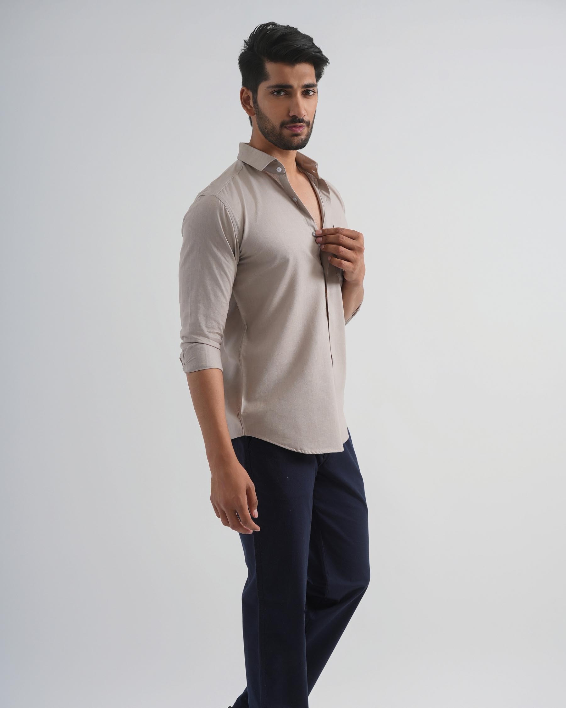 Pastel Grey Lyocell Linen Shirt
