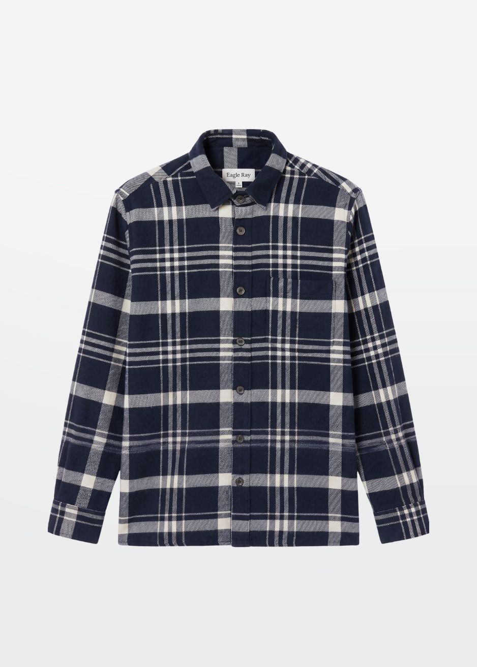 Navy Cream Plaid Flannel Overshirt — Men's Layering Shirt | Eagle Ray