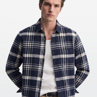 Navy Cream Plaid Flannel Overshirt