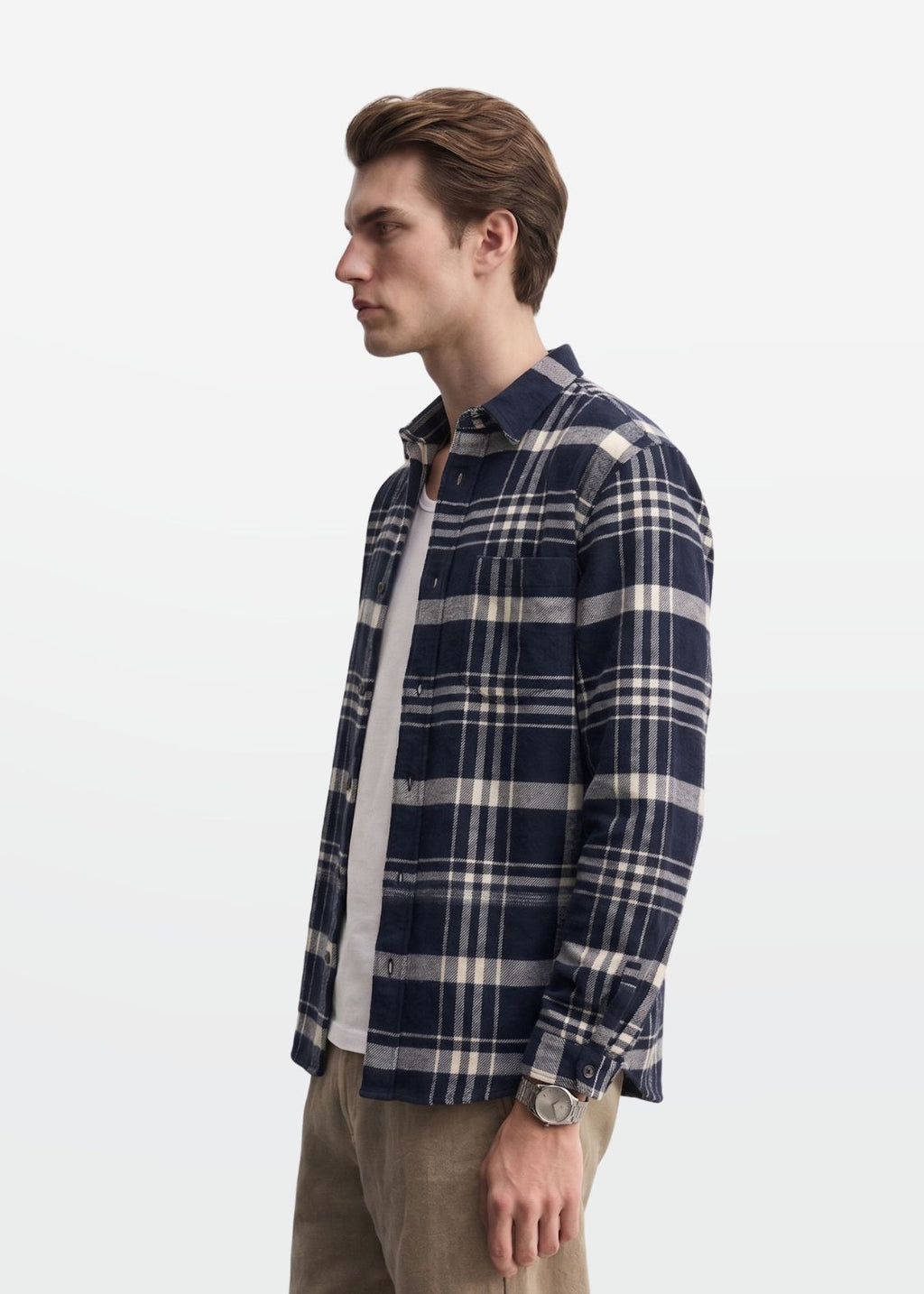 Flannel Overshirt in Navy Cream — Men's Layering Shirt | Eagle Ray