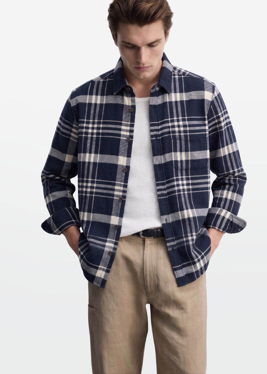 Navy Cream Plaid Flannel Overshirt — Men's Layering Shirt | Eagle Ray