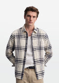 Cream Navy Plaid Flannel Overshirt — Men's Layering Shirt | Eagle Ray